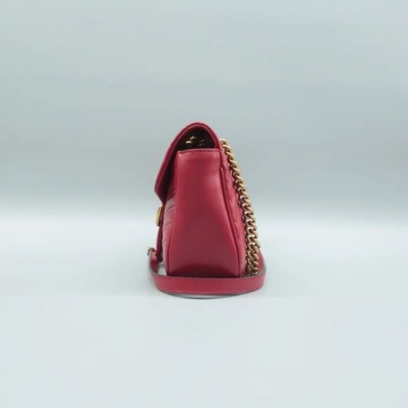 100% Authentic GUCCI GG Marmont Flap Red Leather Shoulder Bag 948-6824 - Picture 3 of 11